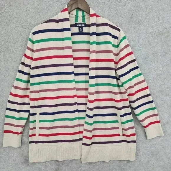 Lands End Womens Striped Cardigan Sweater M 16PT - Picture 1 of 7